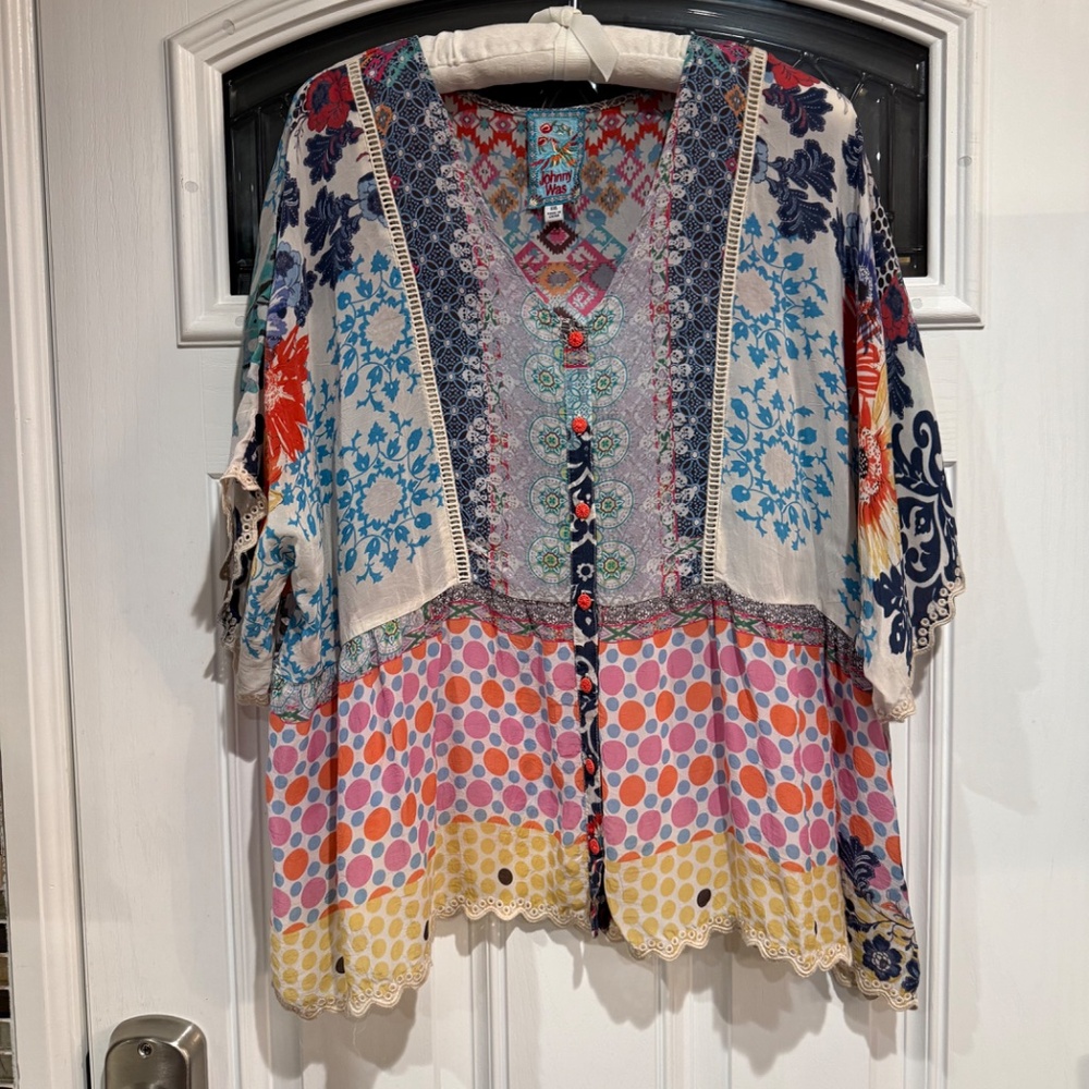 Johnny Was Pizzo Print Bttn Front Blouse, XXL